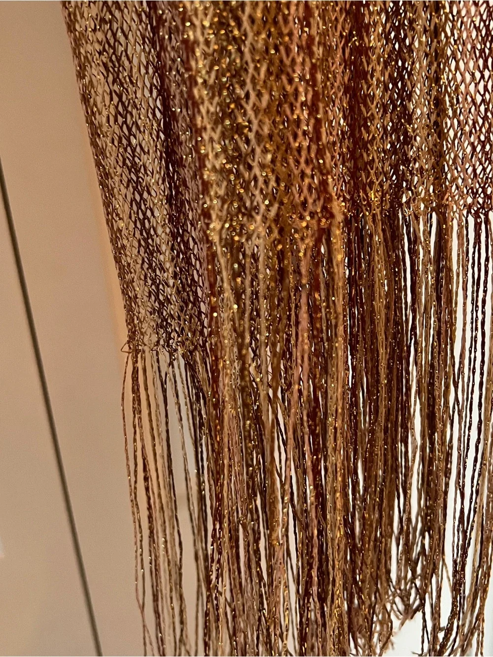 💞 Metallic Mesh Scarf Bronze Gold Shimmer Fringe Lightweight Evening Wrap